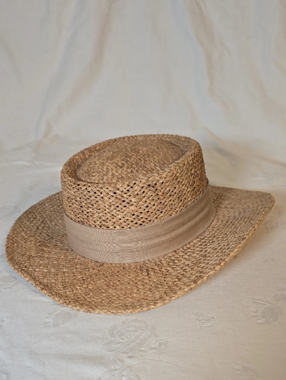 Peter Grimm Natural Brown Straw Fedora Panama‎ Hat with Tan Band One Size